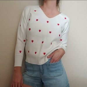 ECOWISH Small Valentines Heart V Neck Sweater